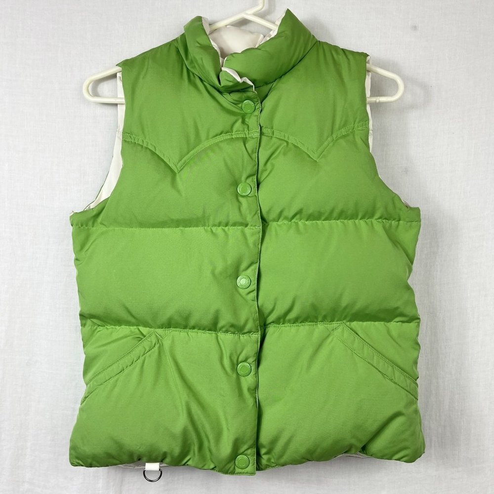 American Eagle Down Fill Reversible Puffer Vest Women S Y2K Kelly Green Rave AEO